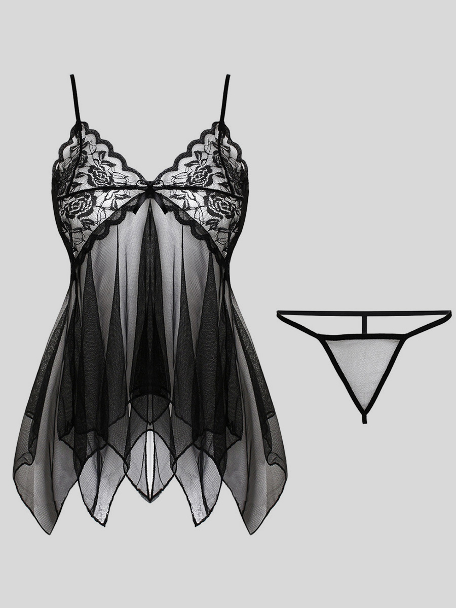 

Lovely Sexy See-through Asymmetrical Black Babydoll
