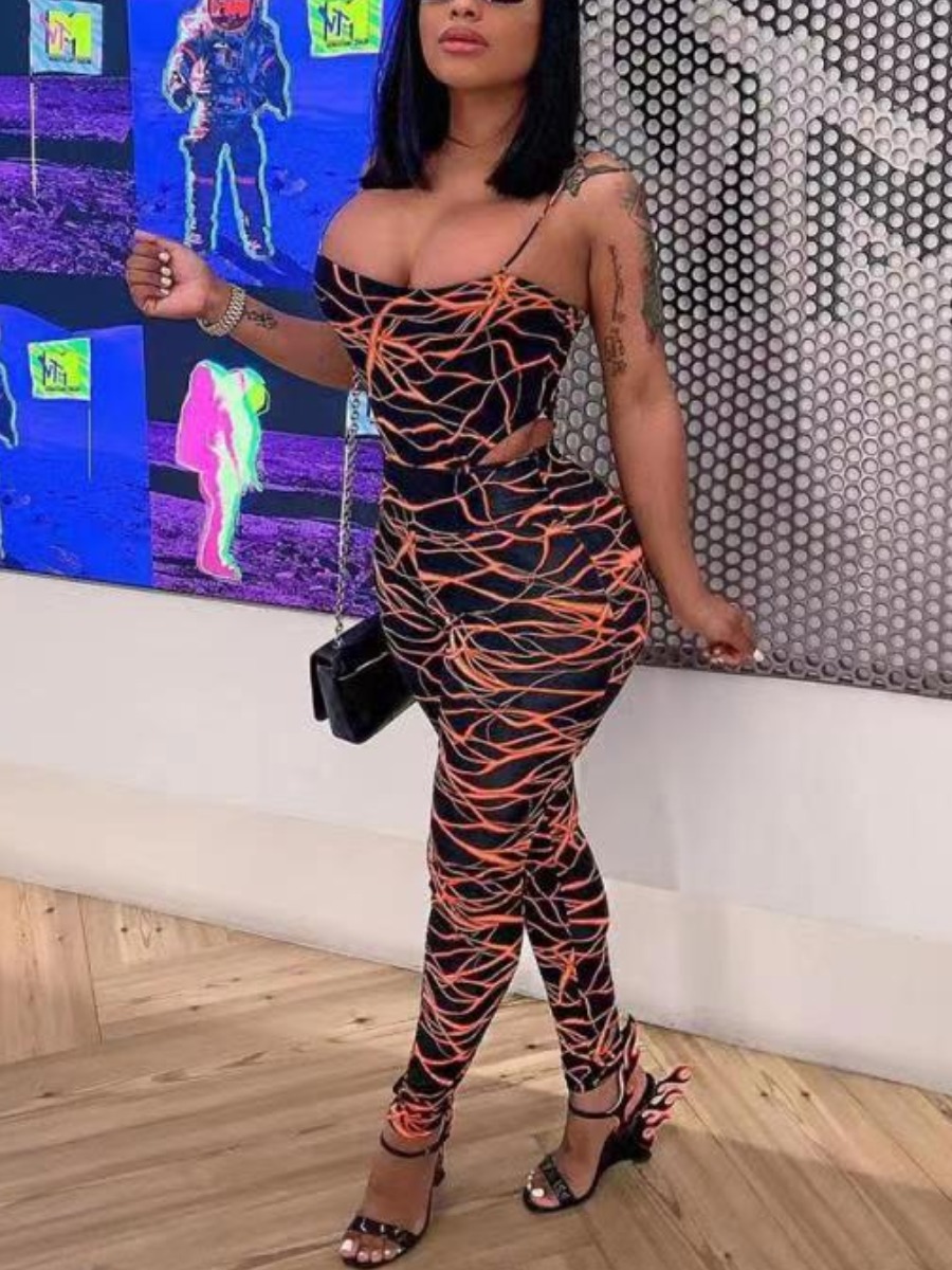 

Lovely Sexy U Neck Animal Print Multicolor Two Peice Pants Set, Multi