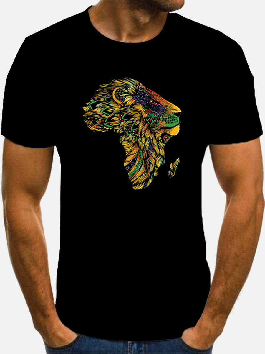 

Lovely Men Casual O Neck Animal Print Black T-shirt