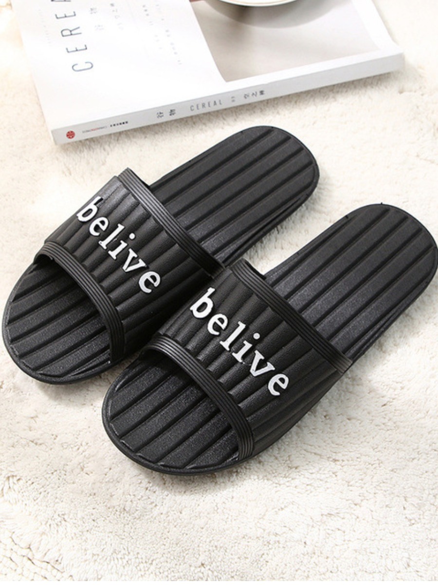 

Lovely Casual Letter Decoration Black Slippers