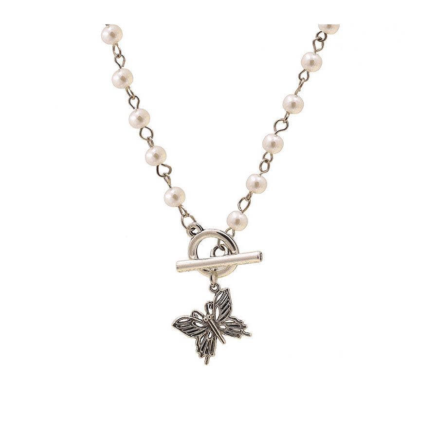 

Lovely Casual Butterfly Pearl Decoration Silver Necklace