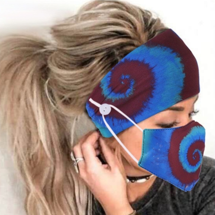 

Lovely Casual Tie-dye Royalblue Face Mask And Headband Set