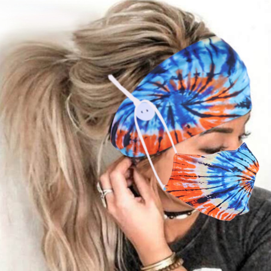 

Lovely Casual Tie-dye Blue Face Mask And Headband Set