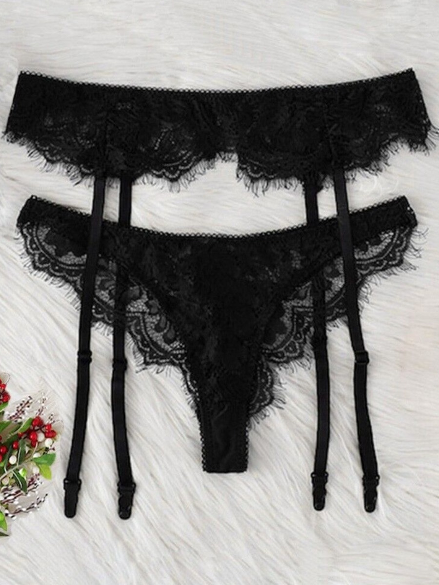 

Lovely Sexy See-through Bandage Design Black Bra Set