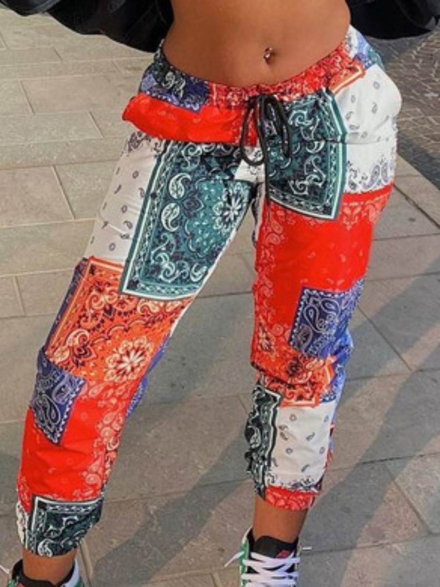 

Lovely Street Cashew Print Drawstring Multicolor Pants, Multi