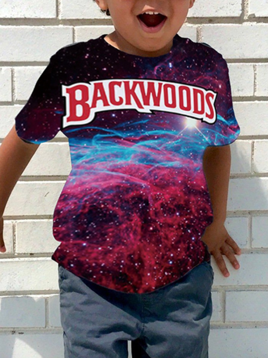 

Lovely Boy Street Letter Print Tie-dye Black T-shirt