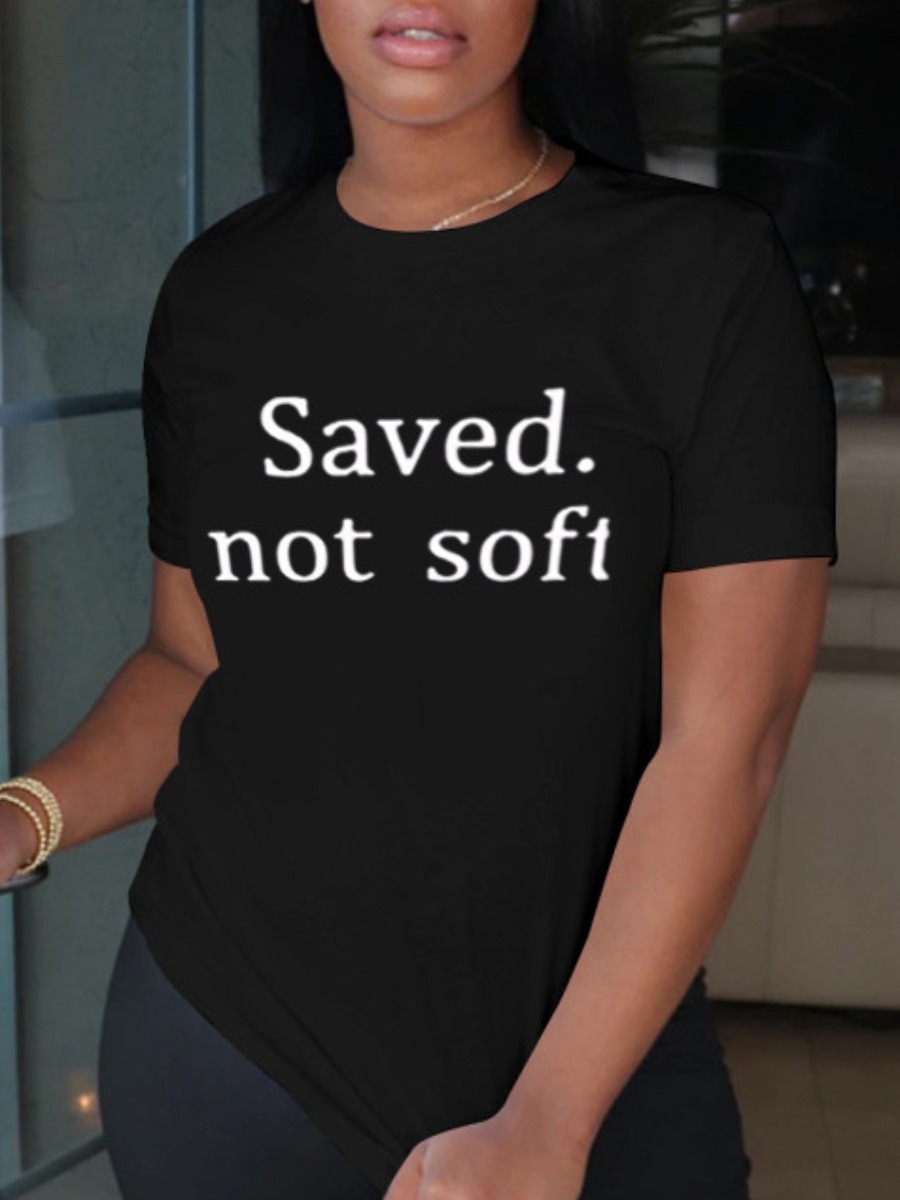 

Lovely Plus Size Casual O Neck Letter Print Black T-shirt