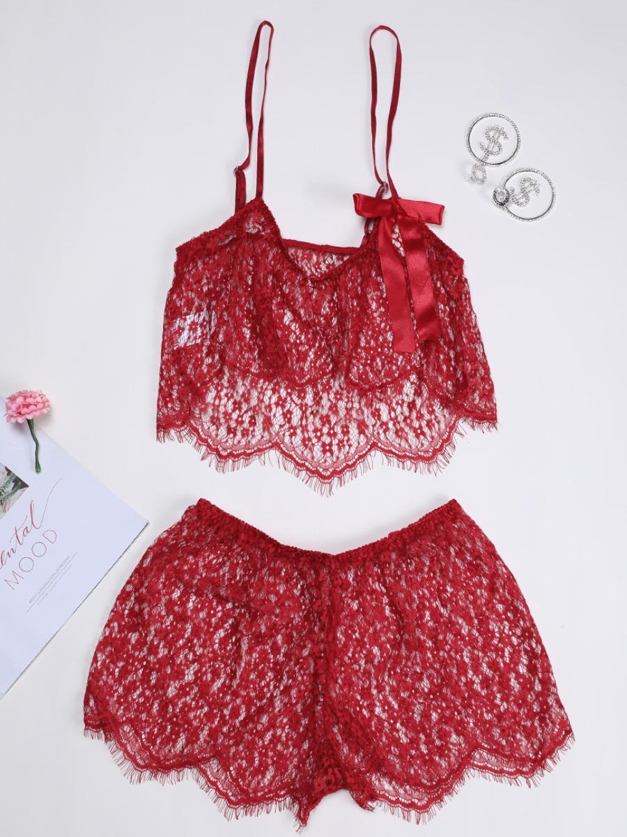 

Lovely Sexy See-through Bow-tie Decoration Bra Set, Red