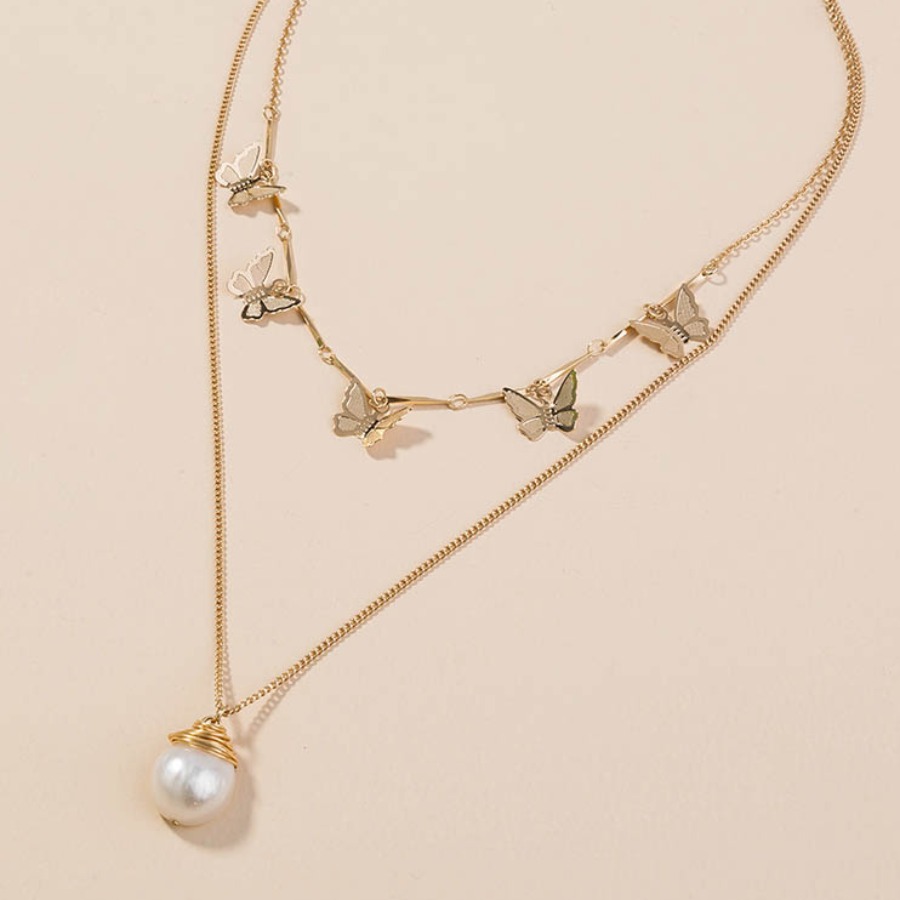 

Lovely Casual Butterfly Gold Double-layer Necklace