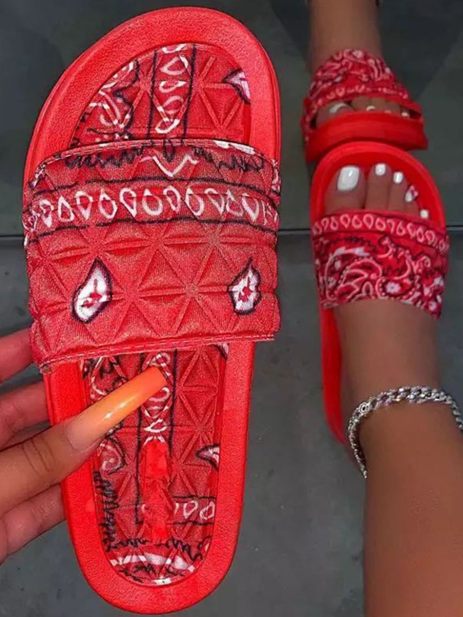 

LW Casual Geometric Print Red Slides