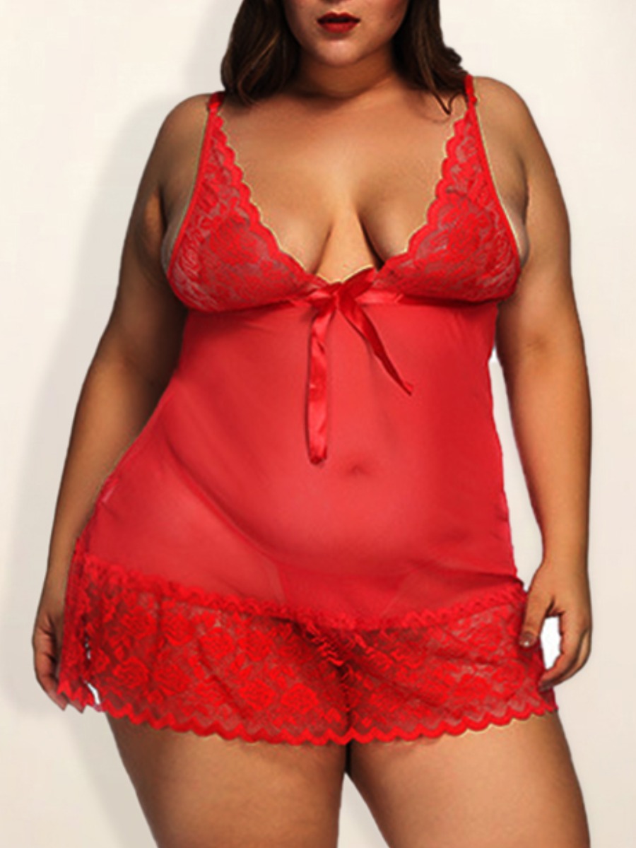 

LW SXY Plus Size Lace Patchwork Red Babydoll