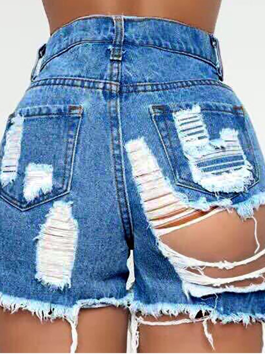 

Lovely Street High-waisted Ripped Deep Blue Denim Shorts