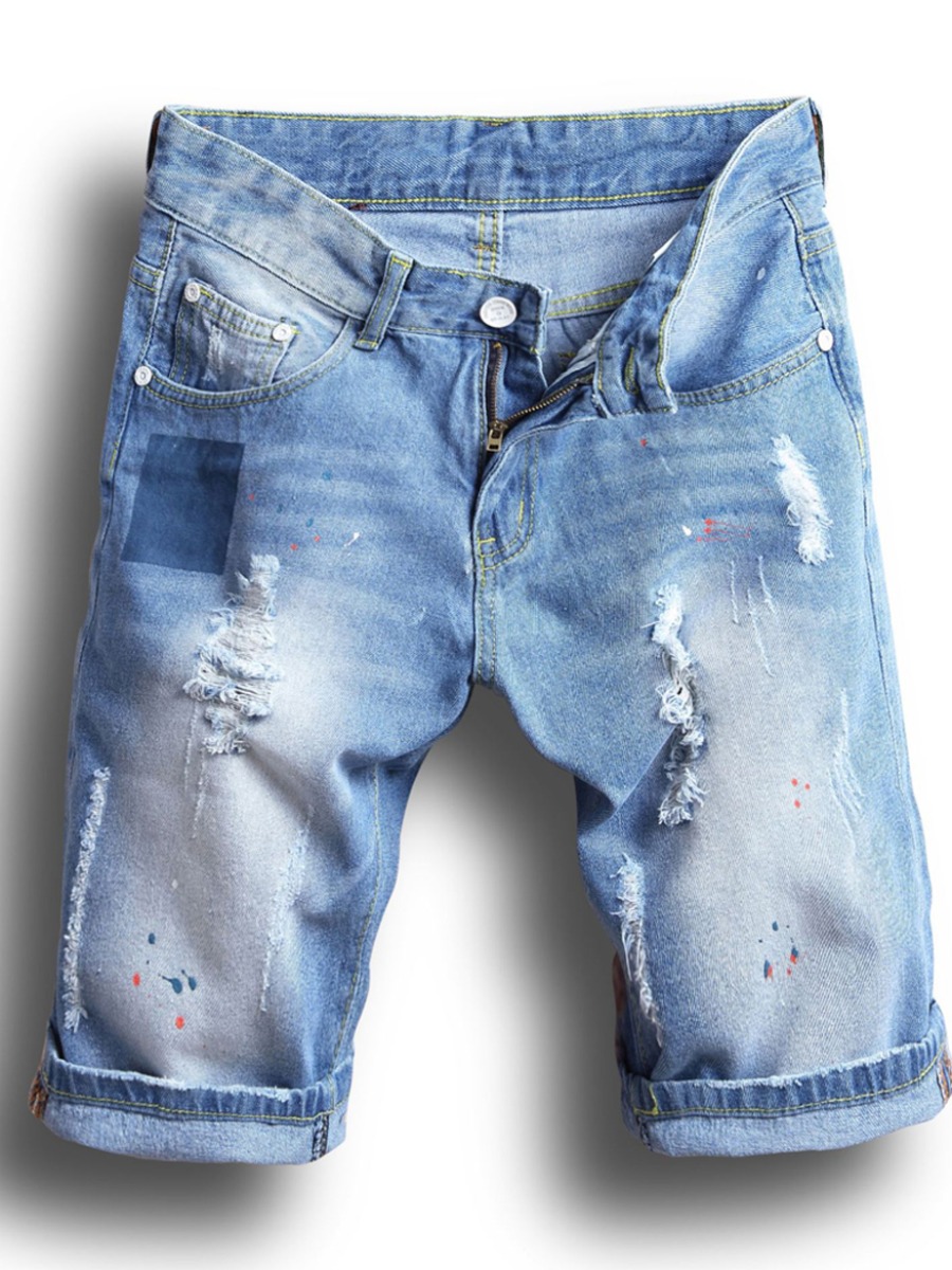 

Lovely Men Casual Mid Waist Ripped Blue Denim Shorts