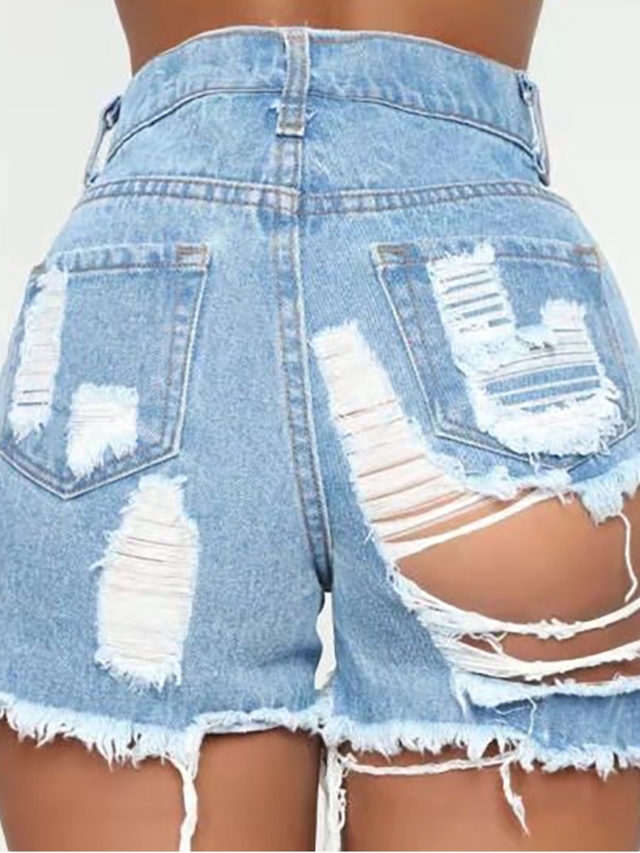 

Lovely Street High-waisted Ripped Baby Blue Denim Shorts