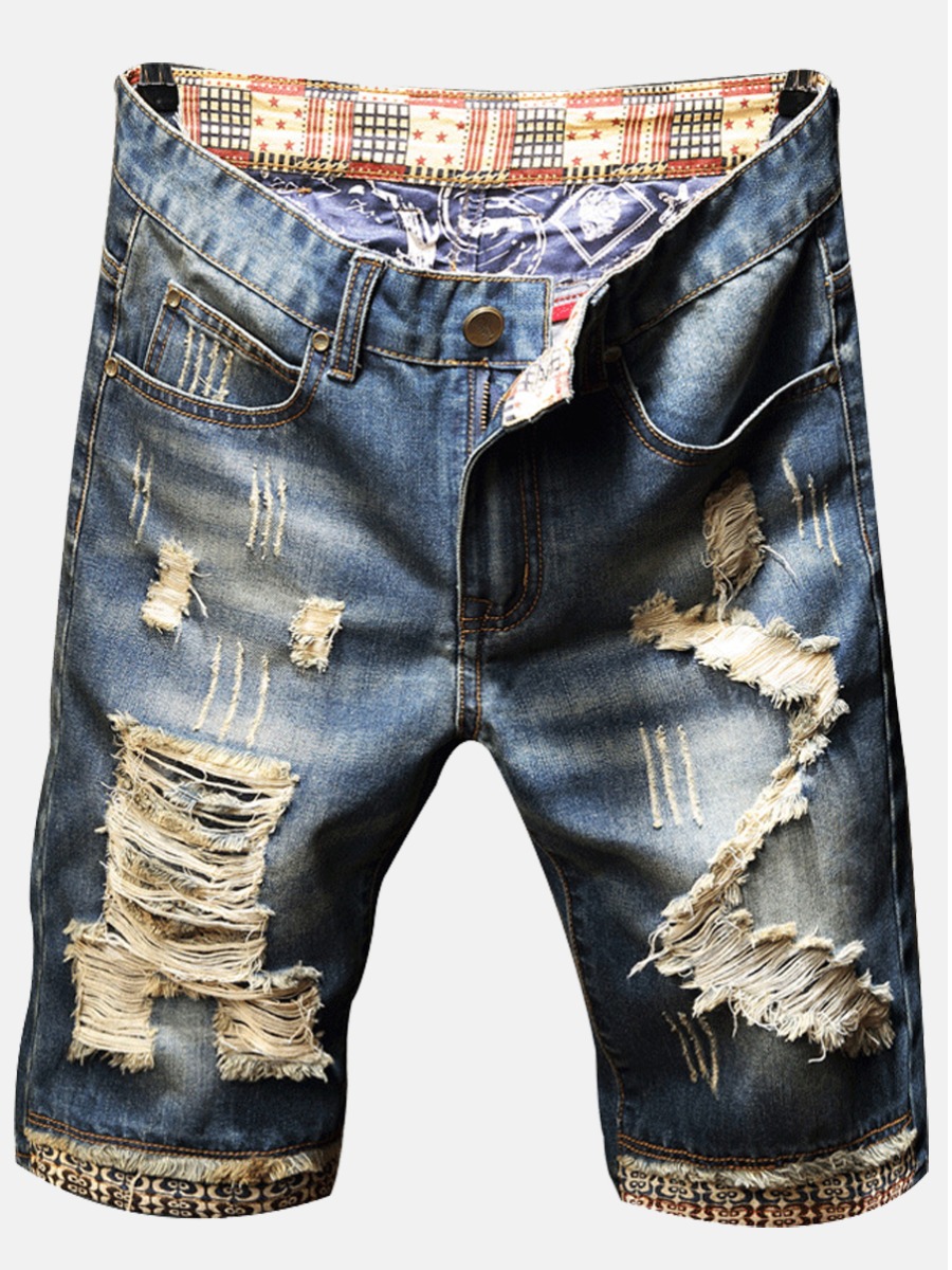 

Lovely Men Street Mid Waist Ripped Skyblue Denim Shorts