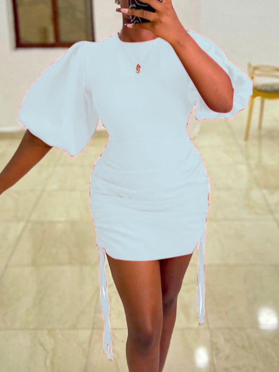 

Lovely Elegant Fold Design Drawstring White Mini Dress