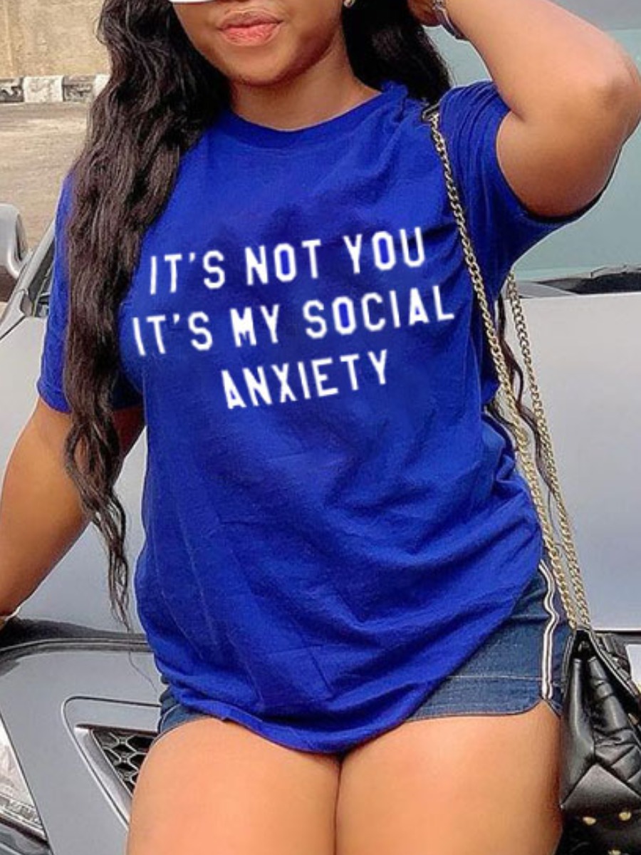 

Lovely Casual O Neck Letter Print Royalblue T-shirt