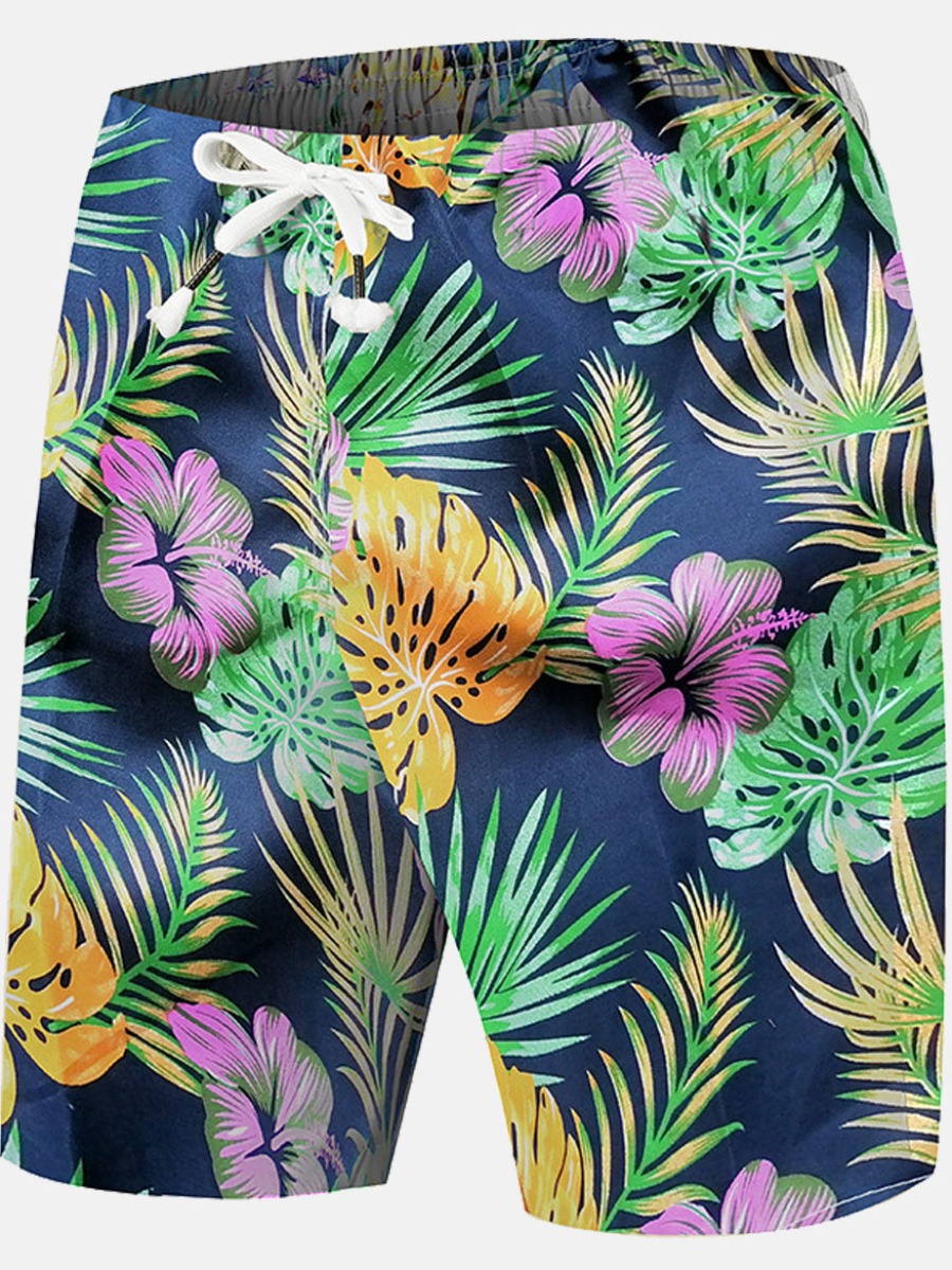 

Lovely Men Boho Floral Print Drawstring Vivid Blue Shorts