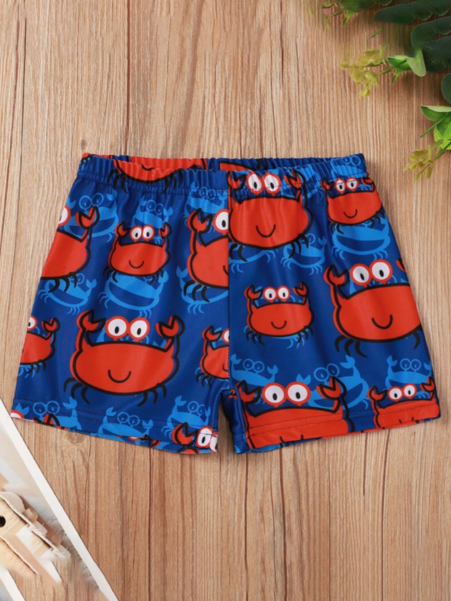 

Lovely Boy Boho Cartoon Print Patchwork Deep Blue Shorts
