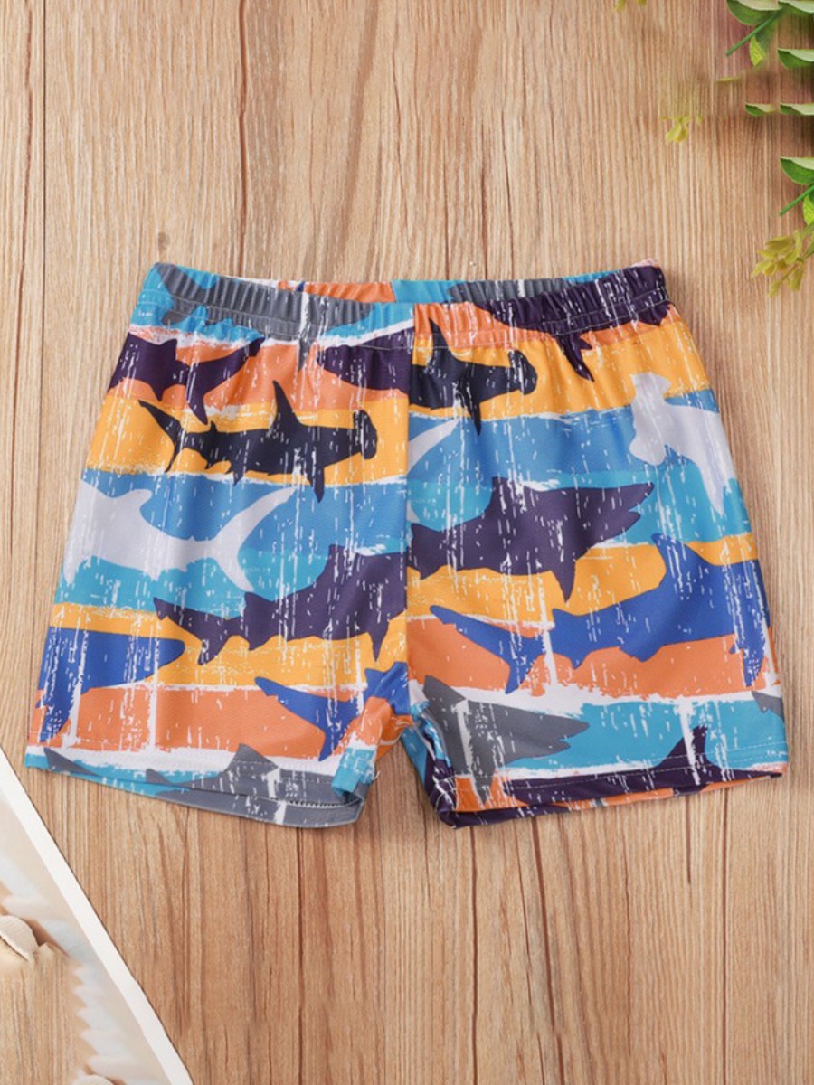 

Lovely Boy Boho Fish Print Patchwork Deep Blue Shorts, Orange