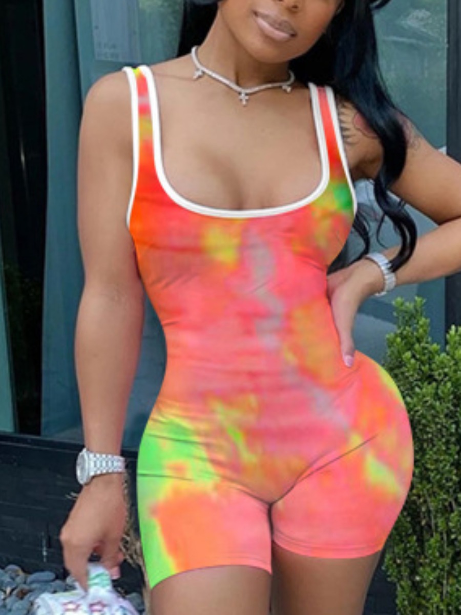 

Lovely Street U Neck Tie-dye Green One-piece Romper