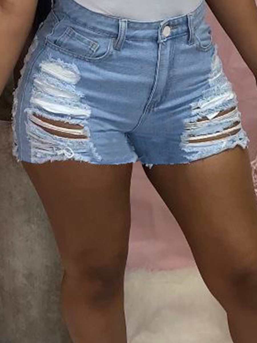 

Lovely Street High-waisted Ripped Blue Denim Shorts