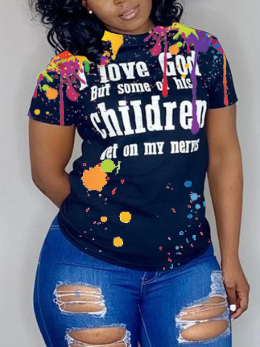 

LW Splash Ink Letter Print T-shirt, Black
