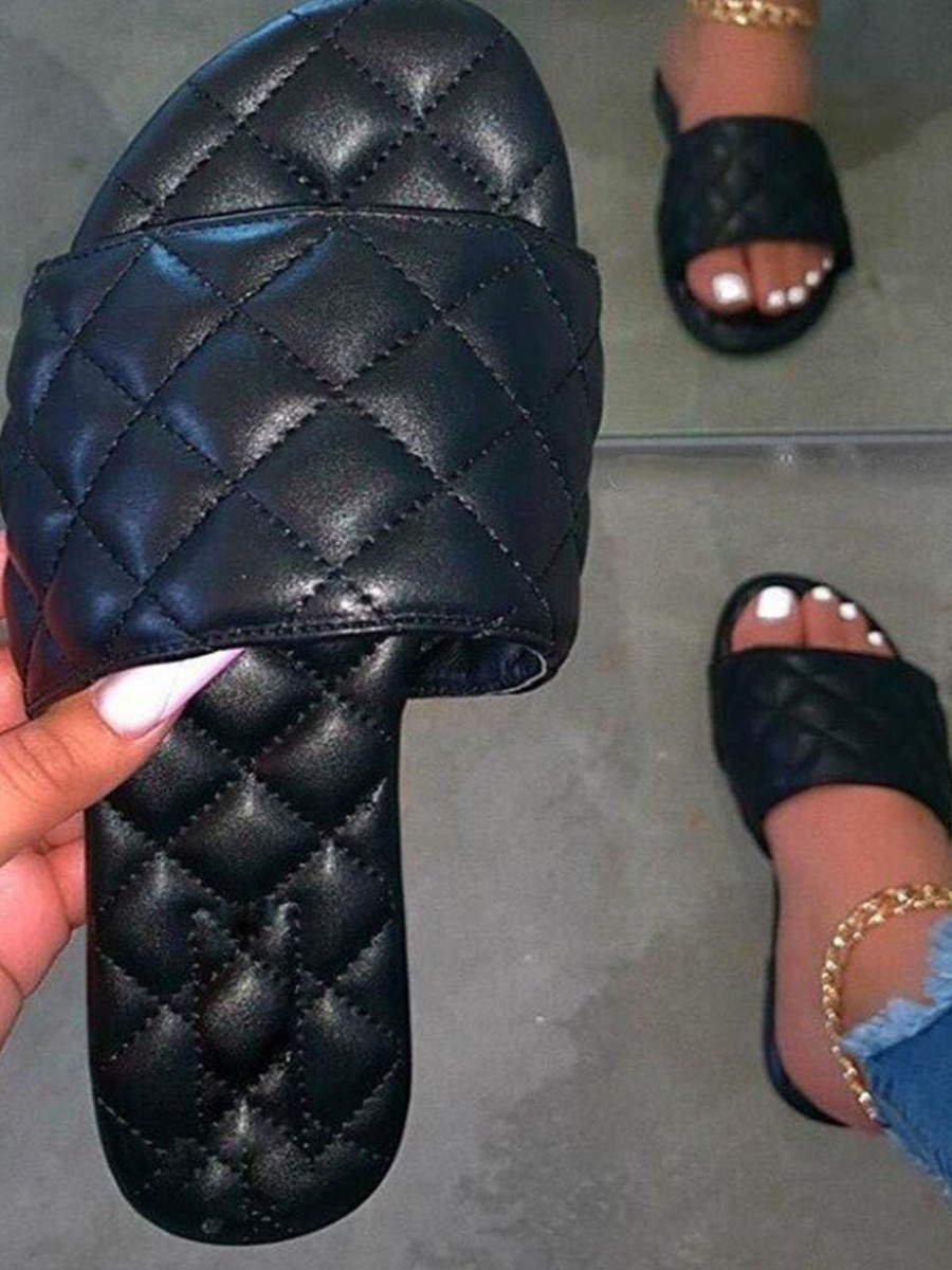 

LW Casual Plaid Pattern Black Slides