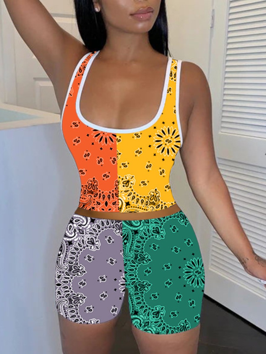 

Lovely Street Print Patchwork Croci Two Piece Shorts Set
