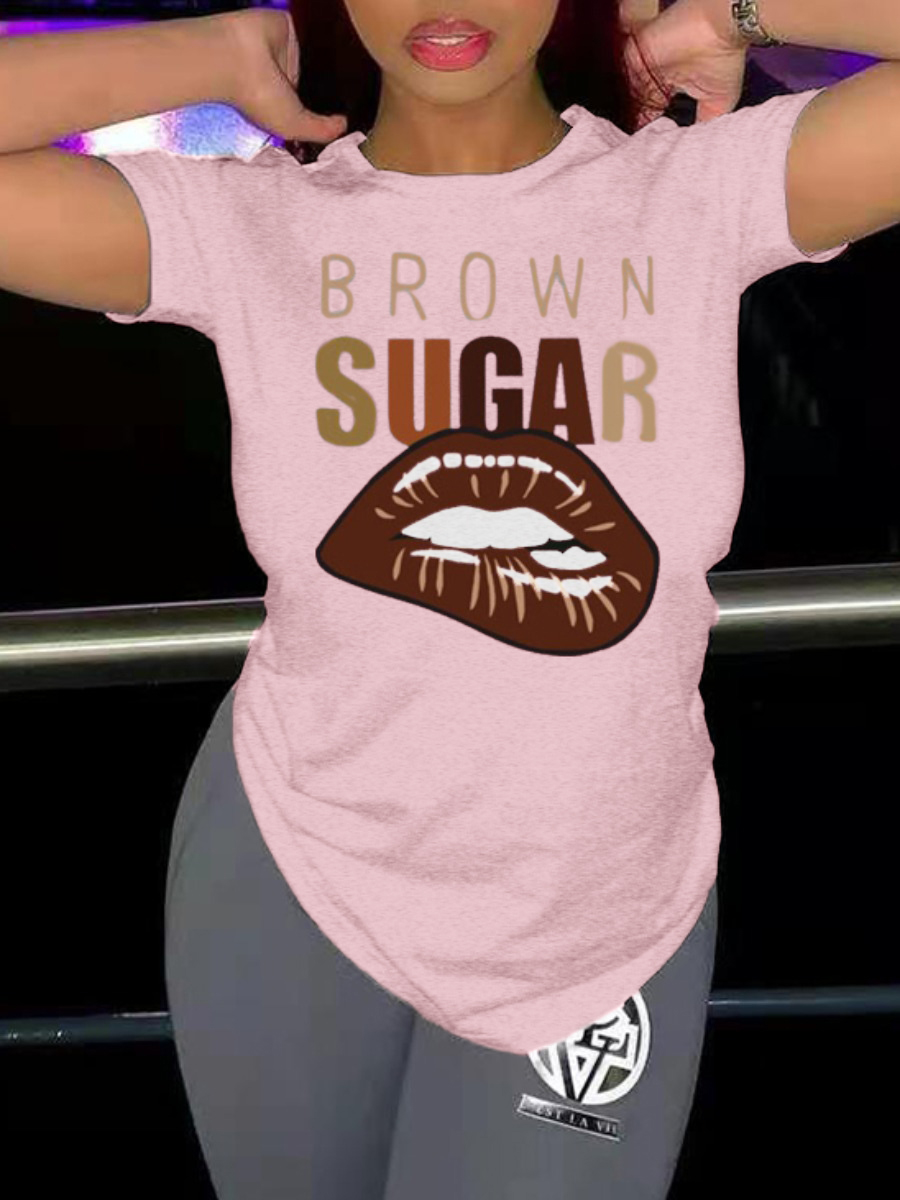 

Lovely Casual Lip Letter Print Pink T-shirt