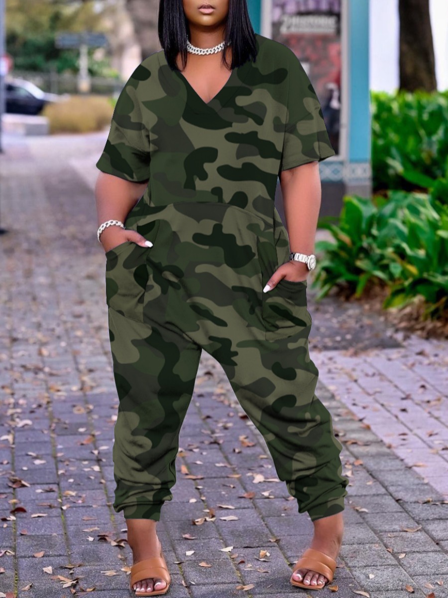 

LW Plus Size Street V Neck Camo Print One-piece Jumpsuit