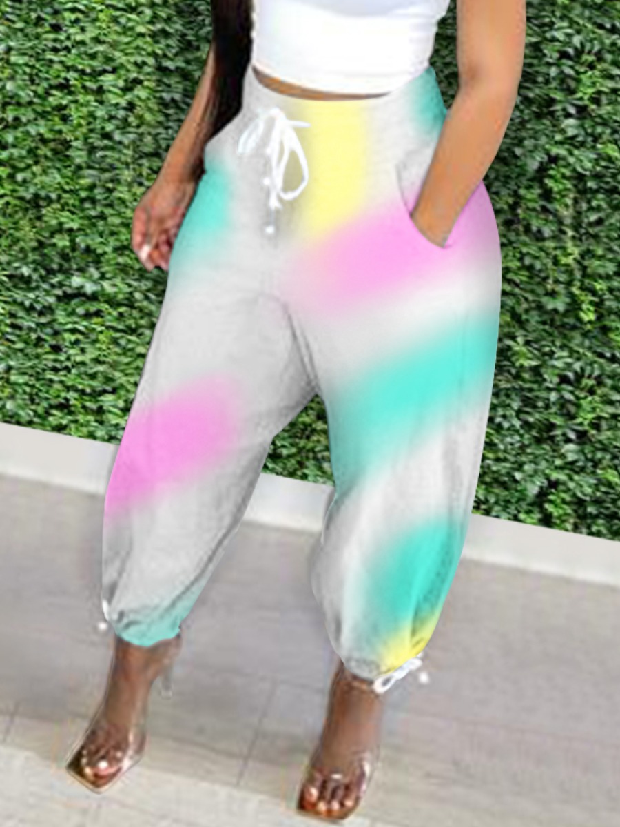

Lovely Casual Gradient Drawstring Grey Pants