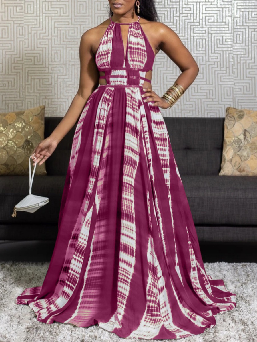 

Lovely Elegant Backlesss Print Bandage Design Wine Red Trailing A Line Dress