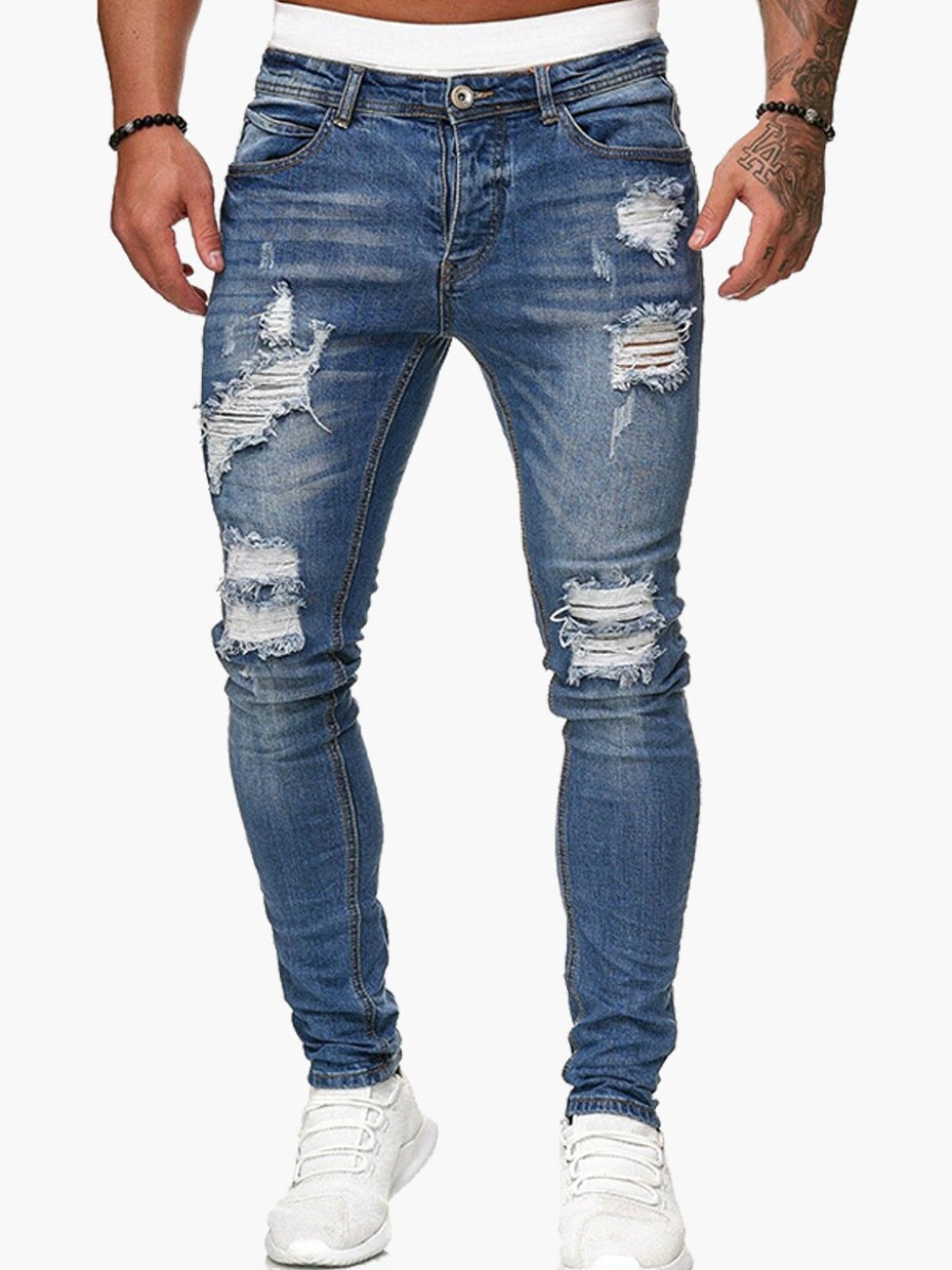 

Lovely Men Street Mid Waist Ripped Blue Jeans