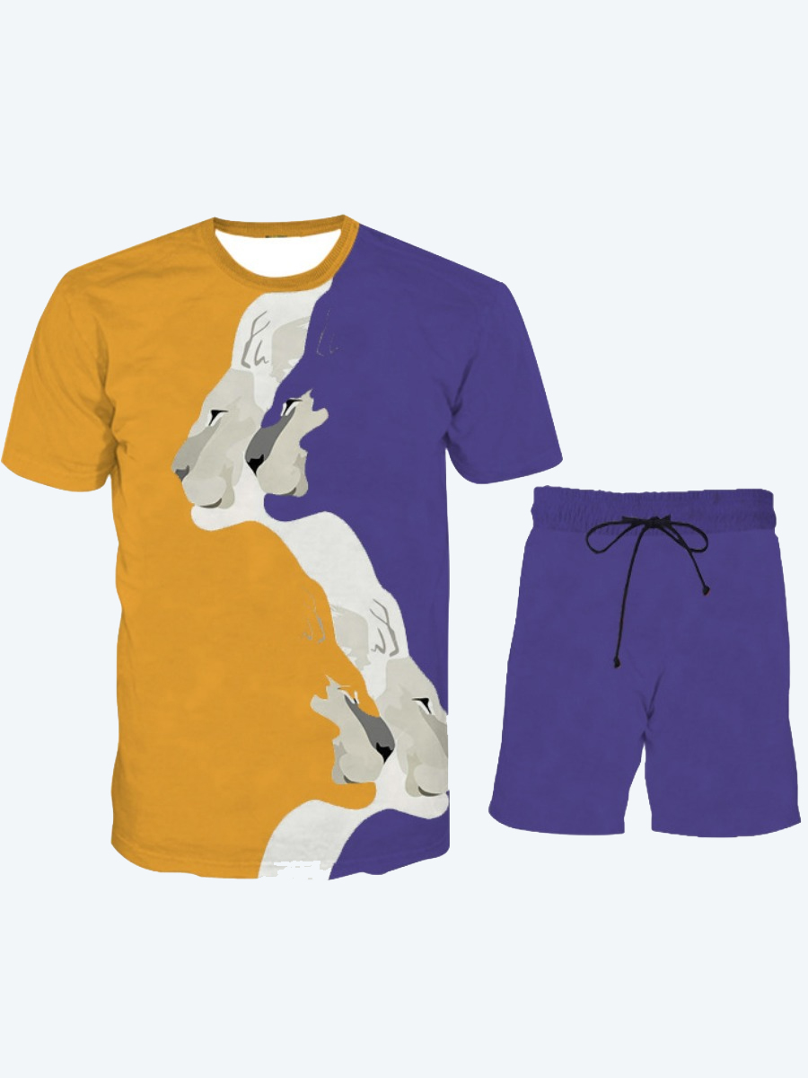 

Lovely Men Casual Animal Print Patchwork Purple Two Piece Shorts Set