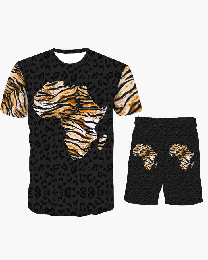

Lovely Men Casual Africa Leopard Print Black Two Piece Shorts Set