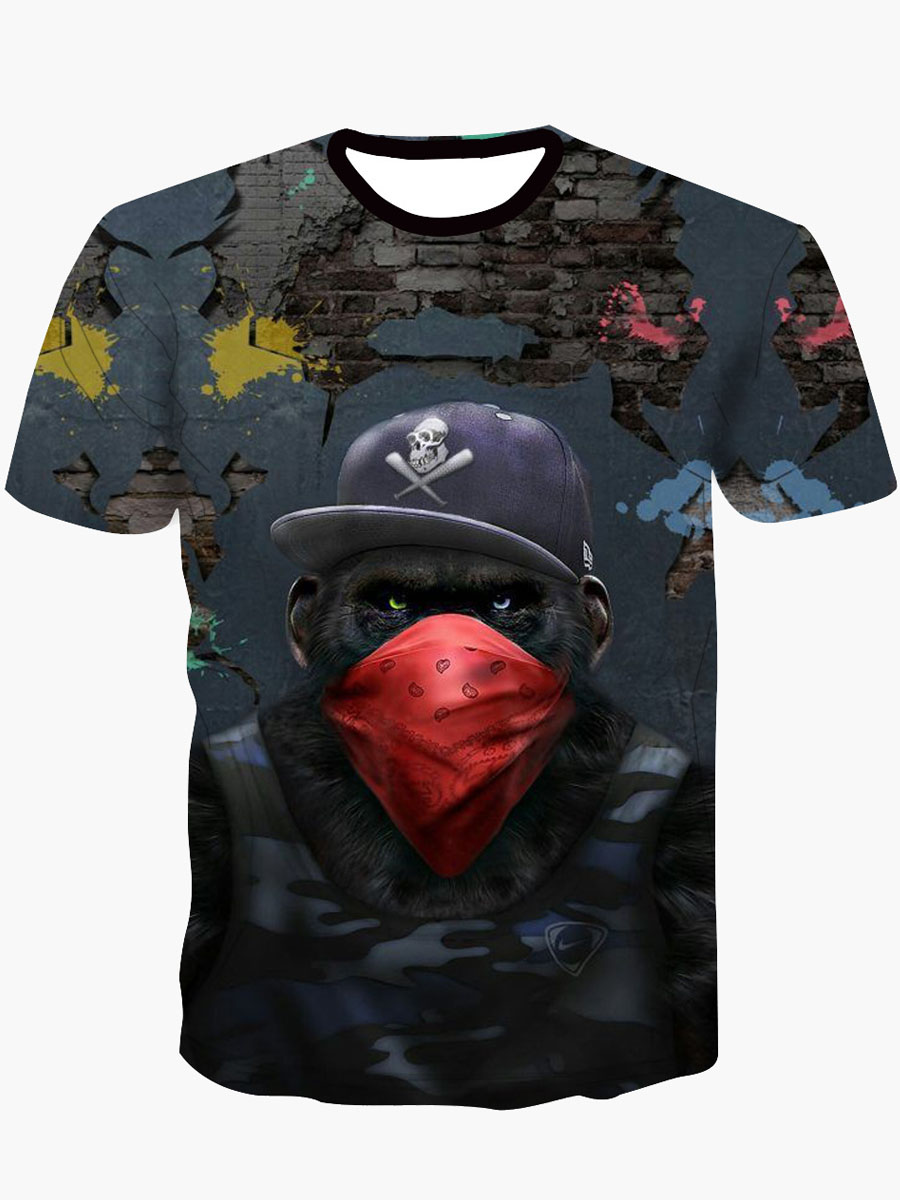 

Lovely Men Street Animal Print Patchwork Multicolor T-shirt, Multi