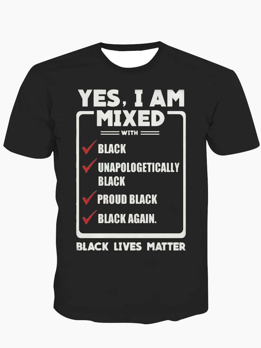 

Lovely Men Casual O Neck Letter Print Black T-shirt