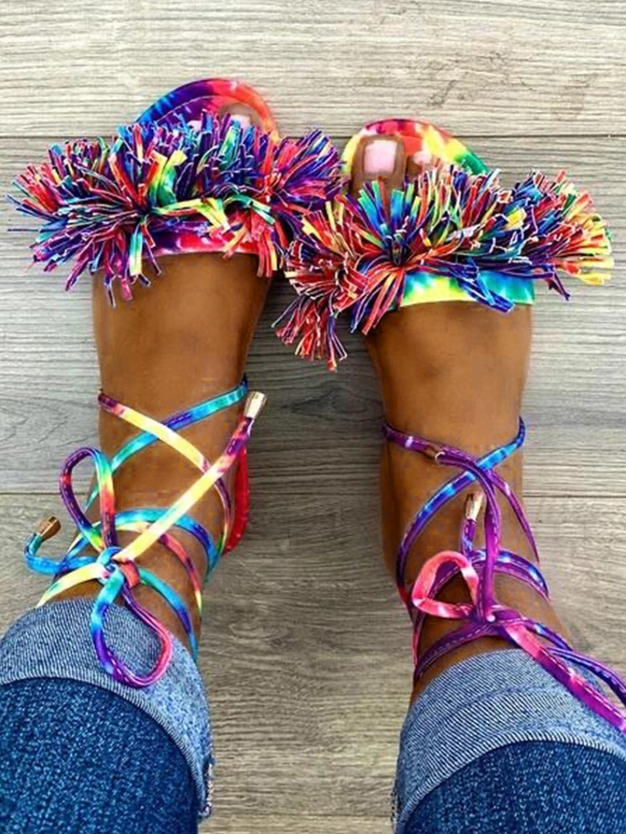 

Lovely Street Tassel Bandage Design Multicolor Sandals, Multi