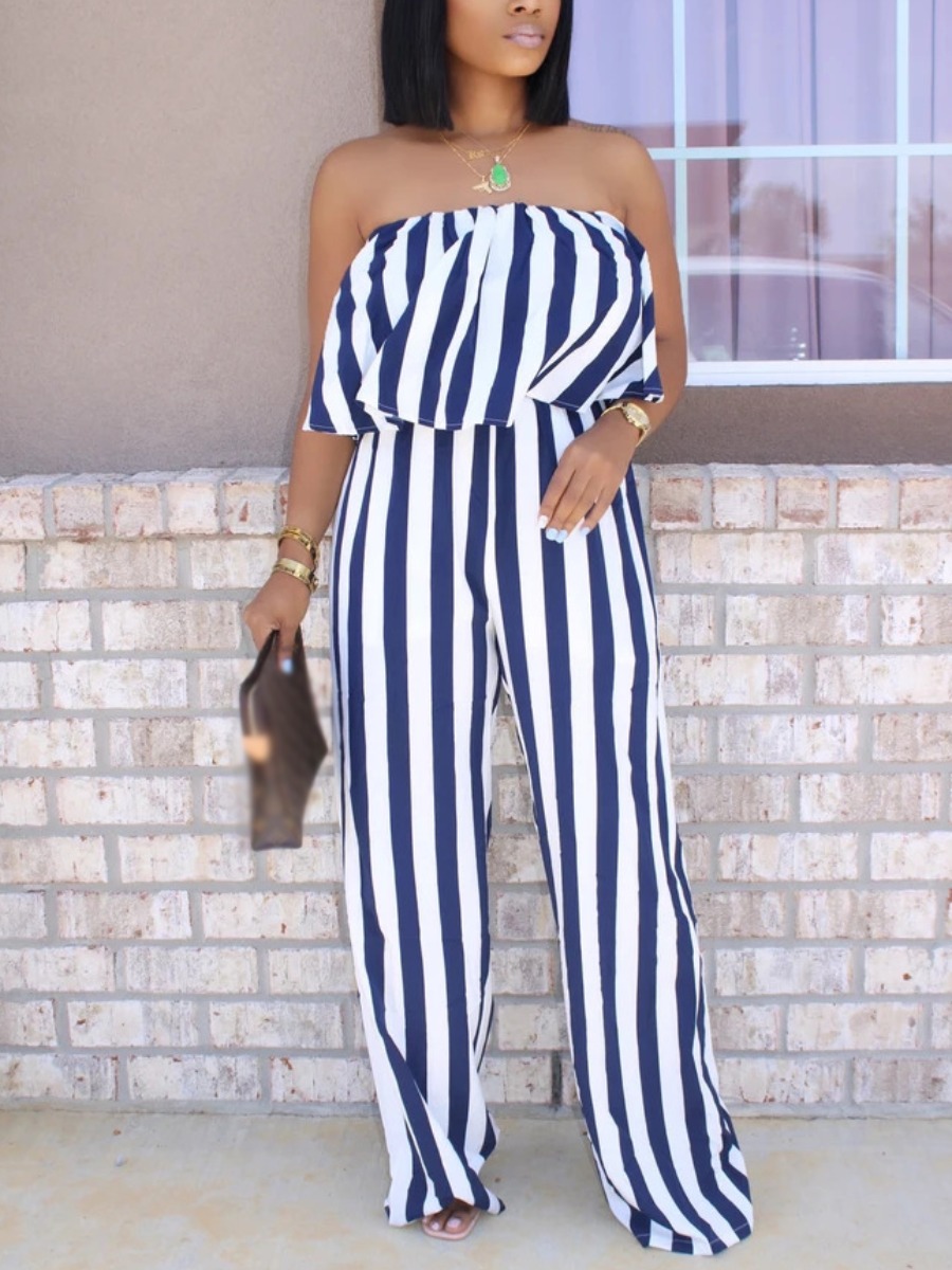 

LW Street Off The Shoulder Striped Blue One-piece Jumpsuit