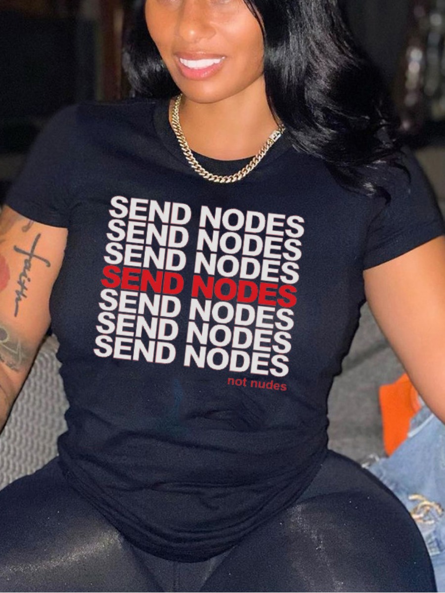 

Lovely Street O Neck Letter Print Black Plus Size T-shirt