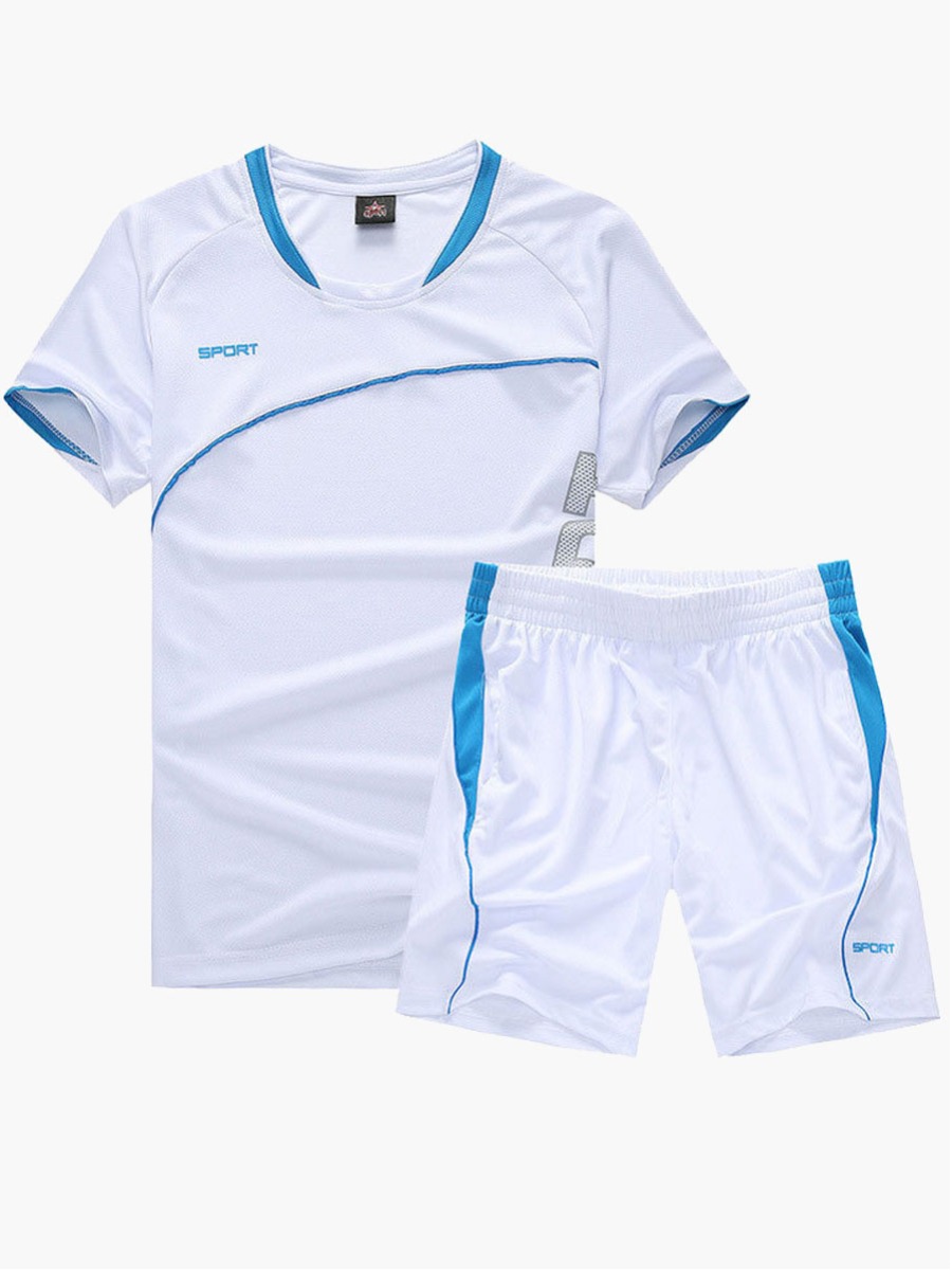 

Lovely Men Sporty Letter Print Patchwork White Two Piece Shorts Set