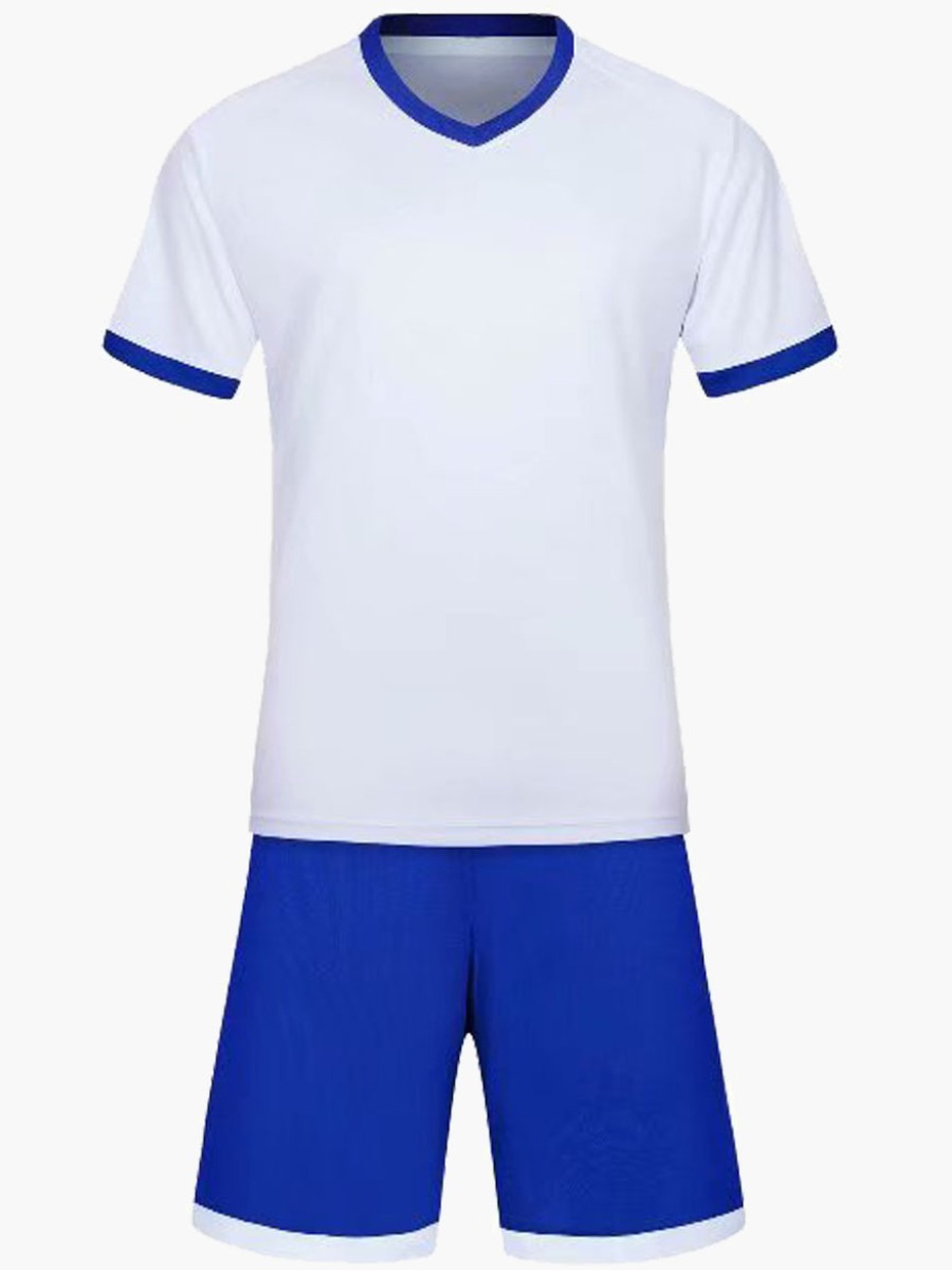 

Lovely Men Sporty V Neck Color-lump White Two Piece Shorts Set