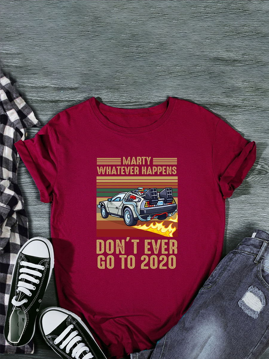 

Lovely Casual Cartoon Letter Print Wine Red T-shirt