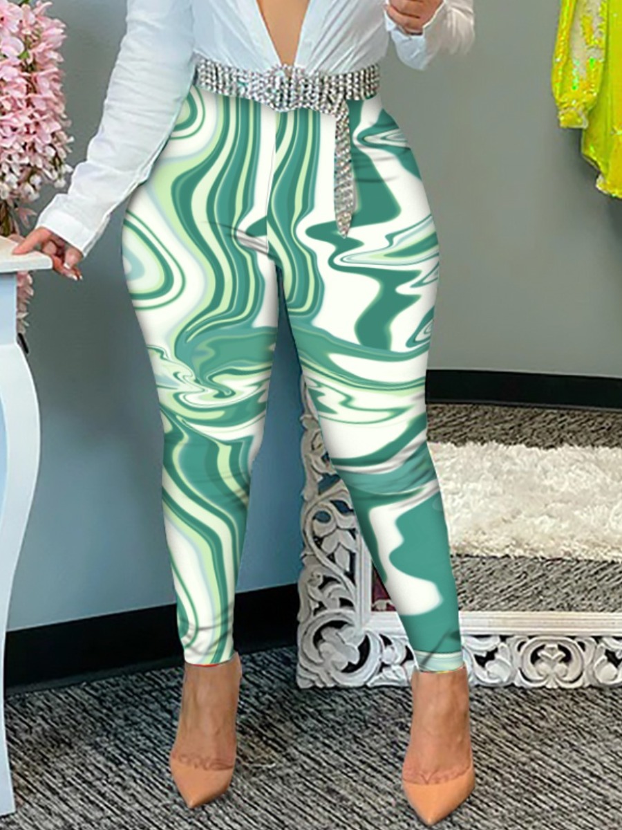 

Lovely Street High-waisted Print Patchwork Green Pants, White