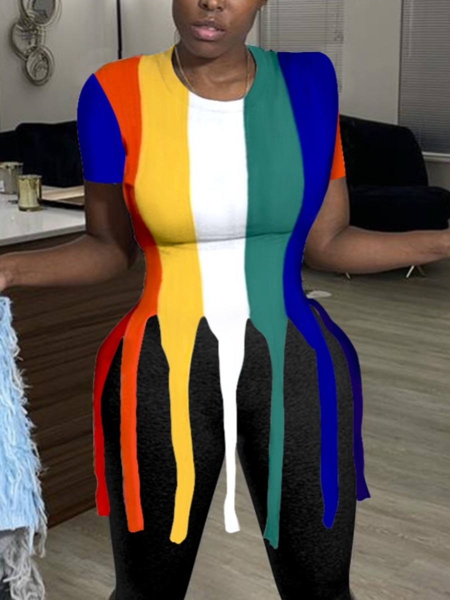 

LW Casual Striped Tassel Design Multicolor T-shirt, Multicolor mstn