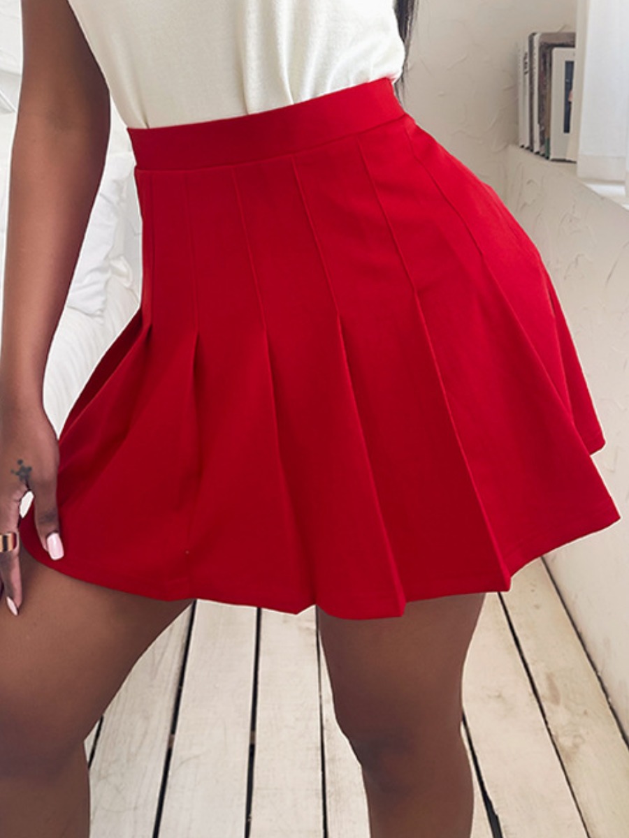 

Lovely Street Pleated Red Mini A Line Skirt