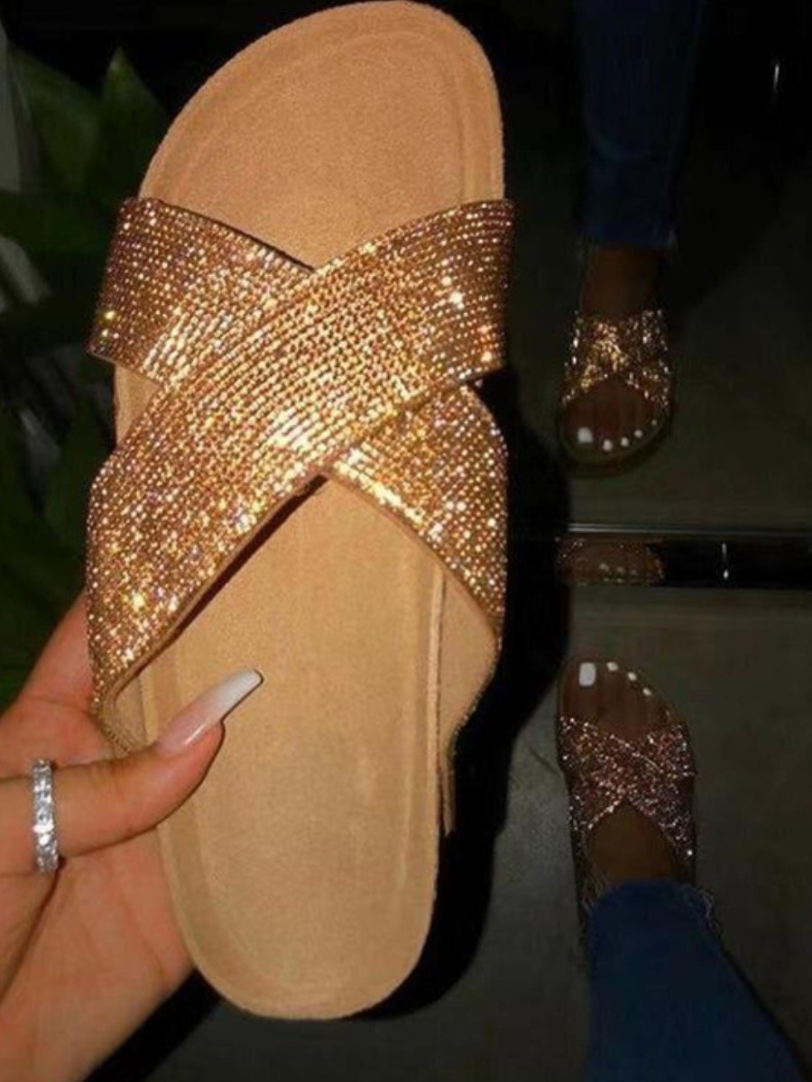 

Lovely Casual Criss Cross Gold Slippers