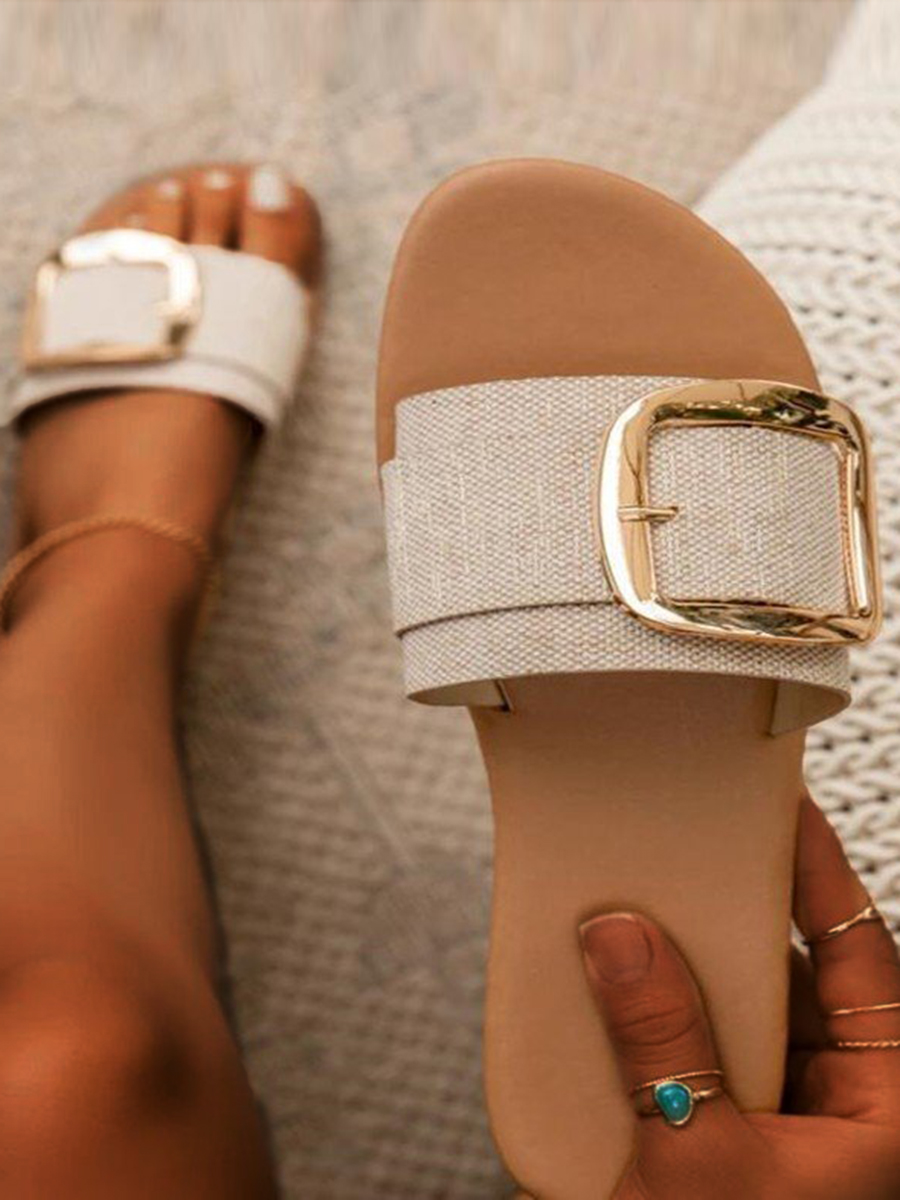 LovelyWholesale Street Buckle Design Beige Slides Summer Casual Basic Spring Summer 2024