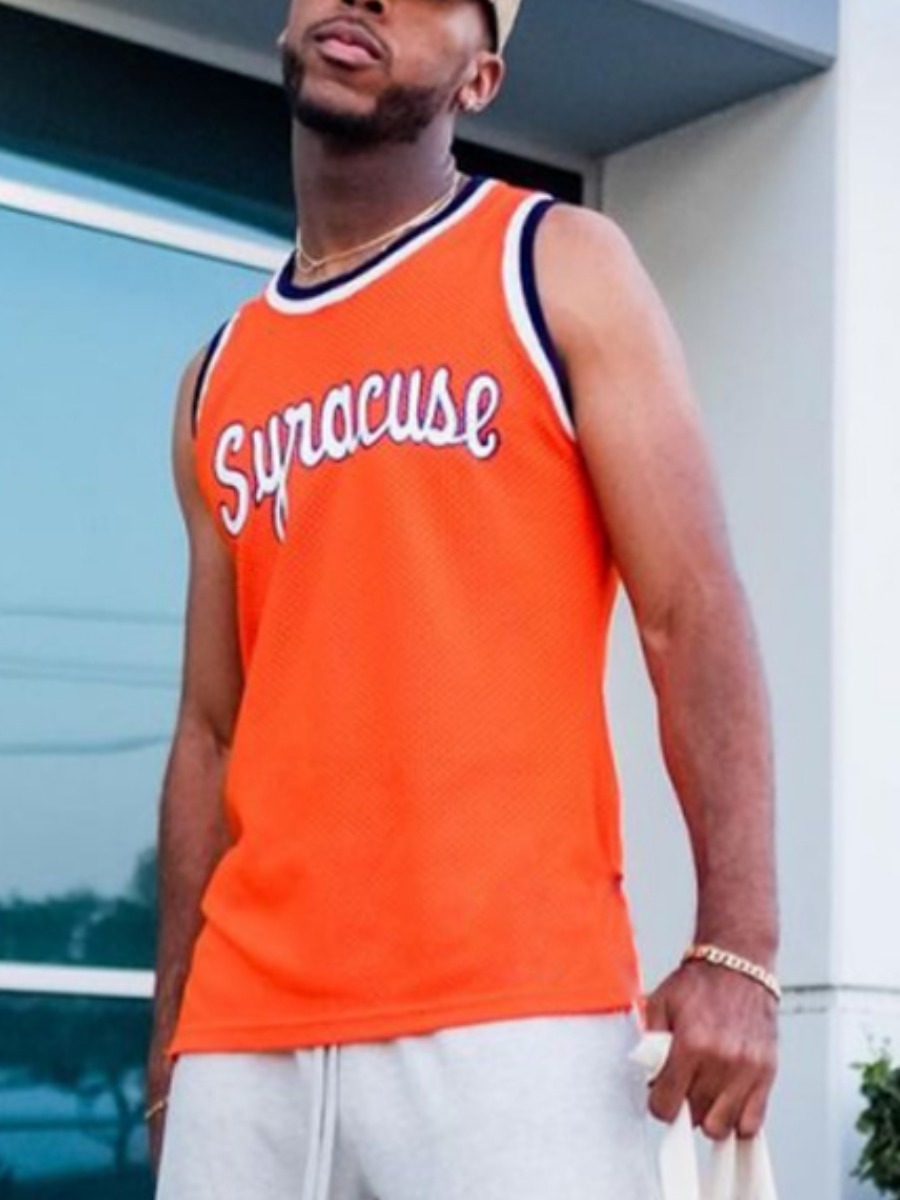 

Lovely Men Sporty Letter Print Striped Jacinth Vest